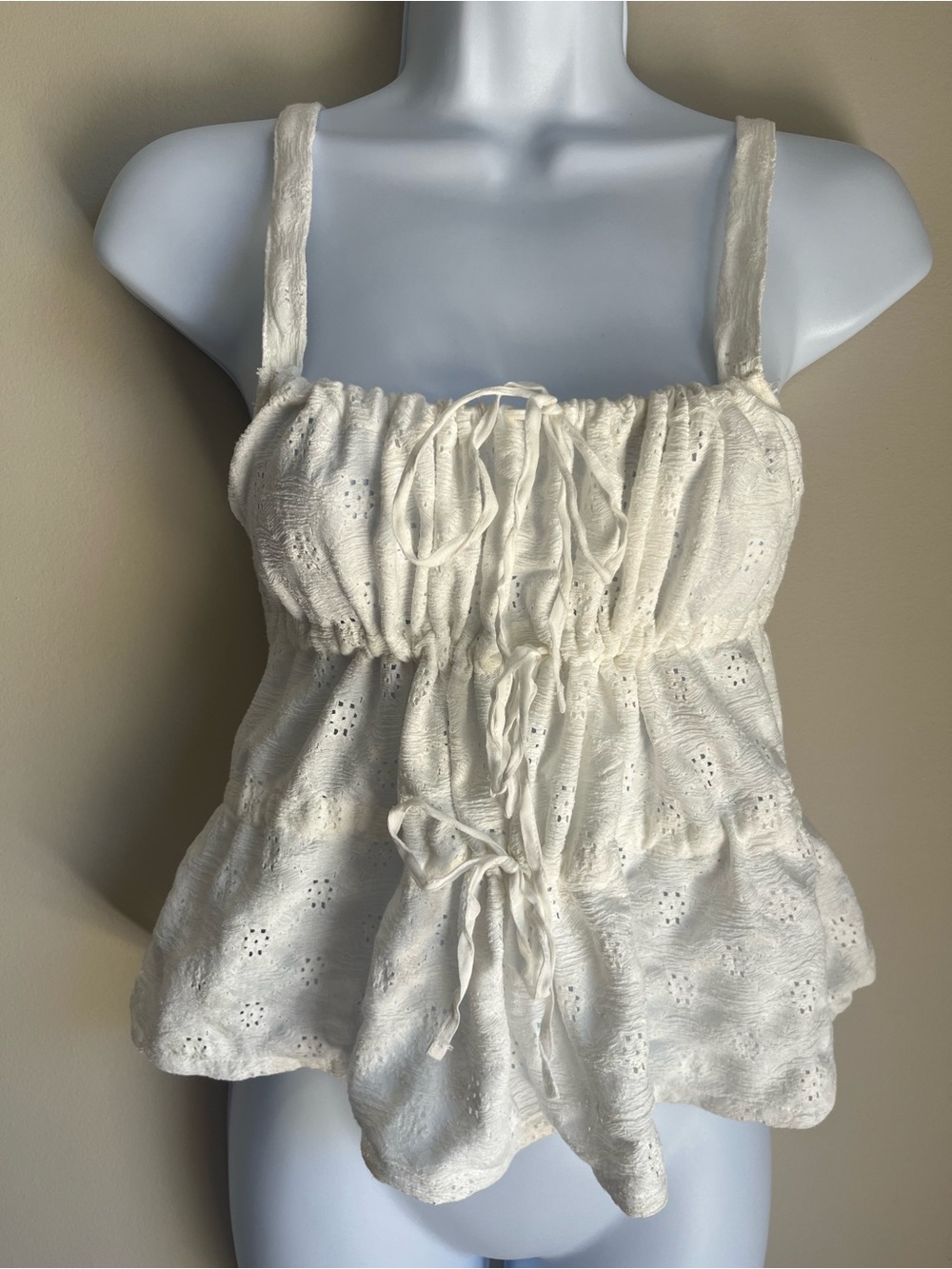 NWT Zara White Eyelet Cinched Tie-Front Tank